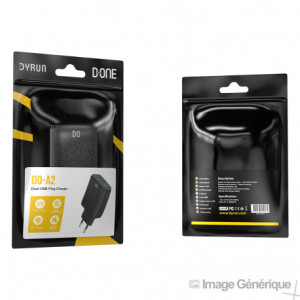 Adaptateur Secteur 2 Ports USB Universel 2.4A, Fast Charge, Noir (Compatible, Blister) 110232-20