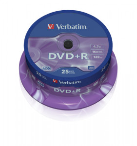 1x25 Verbatim DVD+R 4,7GB 16x Speed, mat argent 724477-20