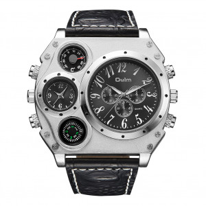 Oulm HP1349 Hommes Business Quartz Montre Bracelet de montre élégant en cuir de luxe Deux fuseaux horaires Noir C0146654-20