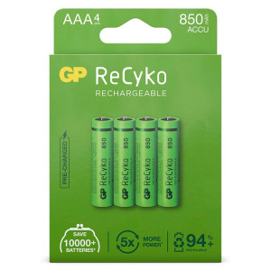 1x4 GP ReCyko NiMH batteries AAA 850mAH, ready to use 566190-20