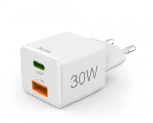 Hama Mini-Schnellladegrät PD 30W 1xUSB-C/1xUSB-A weiß 201992 140900-20