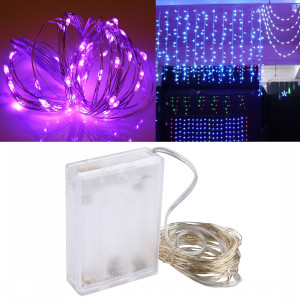 5m 6W 50 LED SMD 0603 IP65 Waterproof 3 x AA Batteries Box Silver Wire String Light Lampe Fairy Lampe Décorative, DC 5V (Purple Light) S516PL5-20