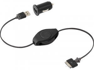 ReTrak Chargeur voiture 2,4A + câble rétractable connecteur Dock vers USB 1m AMPRTK0008-20