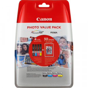 Canon CLI-551XL Photo Value Pack C/M/Y/BK PP-201 10x15cm 50f. 233844-20