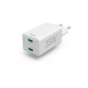 Hama Chargeur rapide USB-C 35W PD/QC, 2xUSB-C, blanc 201694 800214-20