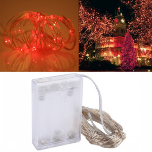 10m 6W 100 LED SMD 0603 IP65 Waterproof 3 x AA Batteries Box Silver Wire String Light Lampe Fairy Lampe Décorative, DC 5V (Rouge Lumière) S117RL8-20