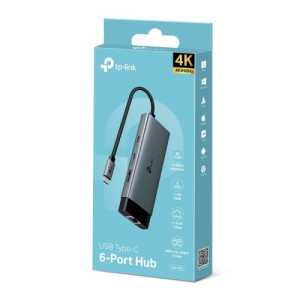 TP-Link Adapter HUB 6-in-1 UH6120C Type-C to 2xType-C, 3xUSB 3.0, HDMI 4K 60Hz, RJ45, 1000Mbps Black EU DP2300642-20