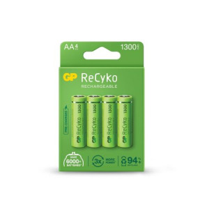 GP Battery (R6) AA Rechargable RECYKO, NiMH R6, (4 batteries / blister), 1300mAh DP500874-20