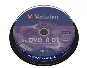 1x10 Verbatim DVD+R Double Layer 8x Speed, 8,5GB mat argent 244685-20