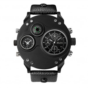 Montre de sport homme Oulm Quartz Multifonction Double fuseau horaire Compass au poignet Noir C9645436-20