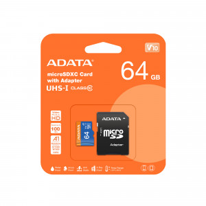 ADATA CARD MICROSDHC 64GB UHS-I CL10 100/20 MB/s W/1 Adap. 887406-20