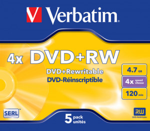 1x5 Verbatim DVD+RW 4,7GB 4x Speed, mat argent Jewel étui 172580-20