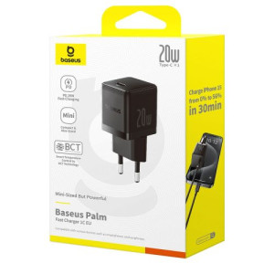 Baseus Travel Charger Palm Series Type-C, PD 3.0, QC 3.0, 20W, Black EU (P10111602113-00) DA623717-20