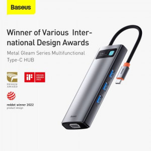 Baseus HUB Metal Gleam Series 9-in-1 Multifunctional (Type-C to 3x USB3.2/PD 100W/VGA Full HD 60Hz/HDMI 4K/TF+SD card/ RJ45) Space Gray (CAHUB-CU0G) DA387397-20