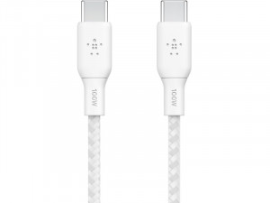 Câble USB-C vers USB-C 100 W 2 m Tressé Blanc Belkin BoostCharge CABBLK0017-20