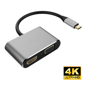 Adaptateur VGA USB 3.1 Type-C vers HDMI Adaptateur d'affichage double écran VGA HDMI 4K UHD noir C0MFS33041-20