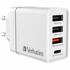 Verbatim Chargeur mural USB 30W 1xUSB-C PD 3xUSB-A blanc 49701 125878-20