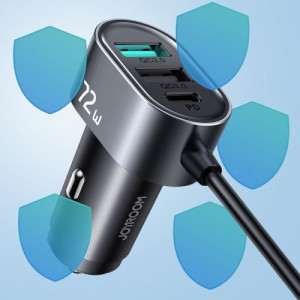 Joyroom Car Charger 5-in-1, C+C+U+U+U, QC 3.0, PD 3.0, FCP, AFC, 12V/24V, 72W, Black (JR-CL05) DO843138-20