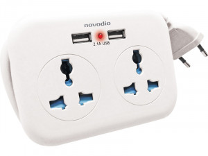 Novodio USB Travel Extender Rallonge 2 prises universelles + 2 ports USB 2,1A ACSNVO0046-20