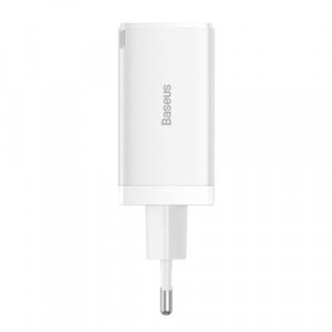 Baseus Travel Charger GaN5 Pro Fast wall charger, C+C+U, QC, AFC, PD 65W with Type-C to Type-C (100W) 1m, White EU (CCGP120202) DA2362411-20
