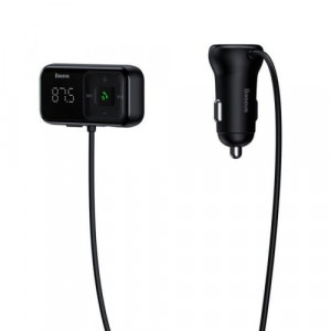 Baseus Car Charger Bluetooth Fm Transmitter T-typed S-16 with display 2xUSB MicroSD Black (CCMT000201) DA1059798-20