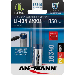 Ansmann 16340 Li-Ion Akku 850mAh 3,6V Entrée micro-USB 1300-0015 690748-20
