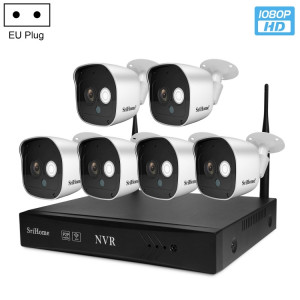 SriHome NVS002 1080P Kit NVR 6 canaux système de caméra de sécurité sans fil, prise en charge de la détection humanoïde / détection de mouvement / Vision nocturne, prise américaine SS36EU1599-20
