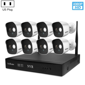 SriHome NVS002 1080P Kit NVR 8 canaux système de caméra de sécurité sans fil, prise en charge de la détection humanoïde / détection de mouvement / Vision nocturne, prise américaine SS37US132-20