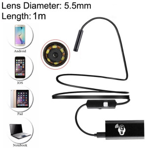 0.3MP HD Caméra 30m Sans Fil Distance Métal WiFi Box Étanche IPX67 Endoscope Snake Tube Inspection Caméra avec 6 LED pour Android & iOS, Longueur: 1m, Diamètre de l'Objectif: 5.5mm (Noir) SH163B152-20
