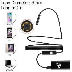 2.0MP HD Caméra 30m Distance Sans Fil Métal WiFi Box Étanche IPX67 Endoscope Tube à Inspection Tube à Serpentet avec 6 LED pour Android et iOS, Longueur: 2m, Diamètre de l'Objectif: 9mm (Noir) SH166B225-20