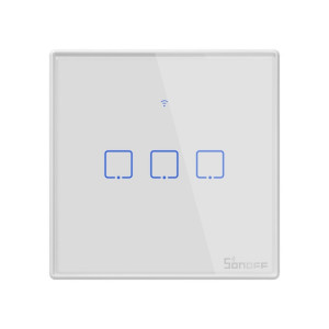 Sonoff T1 Touch 86mm Interrupteur mural en verre trempé, 1 voie, 3 voies Interrupteur tactile Smart Home, compatible avec Alexa et Google Home, CA 90V-250V 2A, prise anglaise SH03561168-20