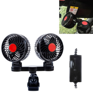 HUXIN HX-T606E 12 W 360 Degrés Clip de Rotation Réglable Deux Têtes À Faible Bruit Mini Ventilateur De Voiture Électrique avec Interrupteur à Rouleau, DC24V SH8850621-20
