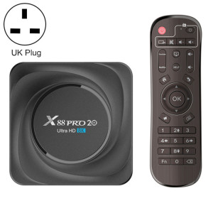 X88 PRO 20 4K Smart TV Box Android 11,0 Media Player avec télécommande infrarouge, RK3566 Quad Core 64bit Cortex-A55 jusqu'à 1,8 GHz, RAM: 8 Go, Rom: 128 Go, Support Dual Band Wifi, Bluetooth, Ethernet, UK Plug SH73UK1285-20
