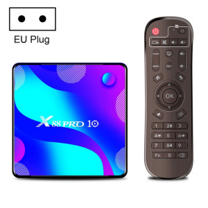 X88 Pro 10 4K Ultra HD Android TV Box avec télécommande, Android 10.0, RK3318 Quad-Core 64bit Cortex-A53, 2 Go + 16 Go, prise en charge Bluetooth / WiFi double bande / carte TF / USB / AV / Ethernet (prise UE) SH52EU1613-20
