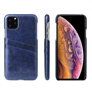 Fierre Shann Etui en cuir PU avec texture de cire et texture pour iPhone 11 Pro (bleu) SF301B255-20