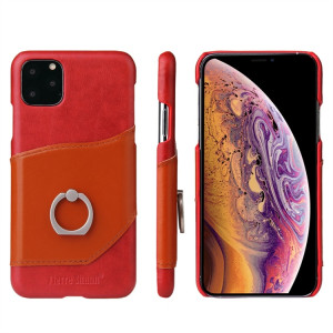 Fierre Shann Texture Cire Huile En Cuir Véritable Etui Coque Arrière Avec Support De Rotation De 360 Degrés Et Fente Pour Carte pour iPhone 11 Pro Max (Rouge) SF203B925-20