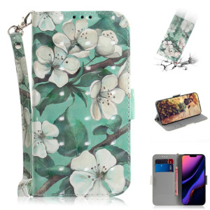 Étui en cuir à rabat horizontal avec dessin en couleur 3D, avec support et fente pour carte et portefeuille pour iPhone 11 Pro (fleur à l'aquarelle) SH701K346-20