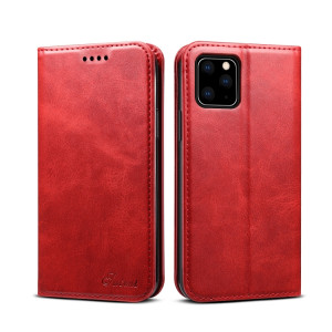 Etui à rabat horizontal en cuir texturé avec texture de mollet Suteni avec porte-cartes et porte-cartes pour iPhone 11 Pro Max (rouge) SH003C805-20