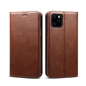 Etui à rabat horizontal en cuir texturé avec texture de veau Suteni avec fentes pour cartes et porte-cartes pour iPhone 11 Pro Max (Marron) SH003D1240-20