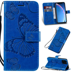 Pressé Impression Etui en cuir PU avec motif de papillon horizontal avec fentes pour cartes et porte-cartes & Portefeuille et cordon pour iPhone 11 Pro (Bleu) SH501E1531-20
