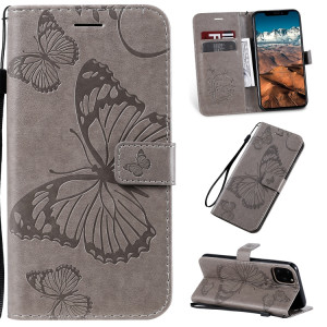 Pressé Impression papillon Motif Flip horizontale Housse en cuir avec titulaire et fentes pour cartes et portefeuille et lanière pour iPhone 11 Pro Max (Gris) SH503B188-20