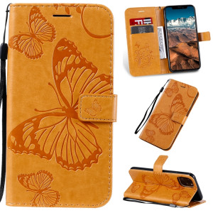 Pressé Impression papillon Motif Flip horizontal Etui en cuir PU avec titulaire et fentes pour cartes et portefeuille et lanière pour iPhone 11 Pro Max (Jaune) SH503F591-20