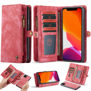 CaseMe-008 Etui en cuir à rabat horizontal et multifonctionnel amovible avec fente pour carte & support & Portefeuille à fermeture éclair et cadre photo pour iPhone 11 Pro Max (Rouge) SC603C1899-20