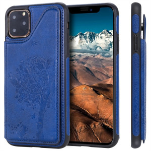 Pour iPhone 11 Pro Max Arbre à chat gaufrage, étui de protection antichoc avec fentes pour cartes et cadre photo (bleu) SH011C1168-20