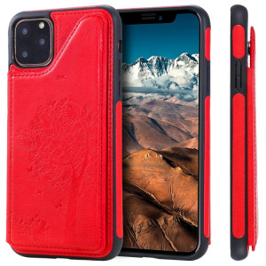 Pour iPhone 11 Pro Max Arbre à chat gaufrage, étui de protection antichoc avec fentes pour cartes et cadre photo (rouge) SH011E424-20