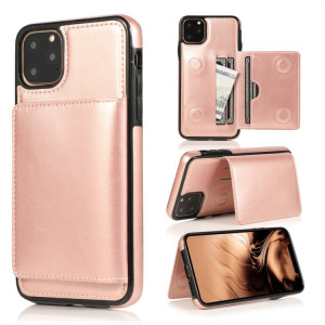 Pour iPhone 11 Pro Max Etui de protection antichoc en PU + TPU avec fentes pour cartes et support (Or rose) SH912F1443-20