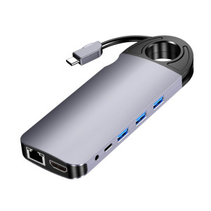 HW-TC28 10 en 1 USB 3.0 x3 + HDMI + VGA + SD + TF + PD + Port Ethernet + Port 3,5 mm Station d'accueil HUB multifonction de type C / USB-C (gris) SH301A1705-20