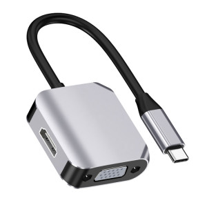 HW-6002 Convertisseur adaptateur 2 en 1 Type-C / USB-C vers HDMI + VGA (gris) SH601A872-20