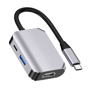 HW-6003 Convertisseur d'adaptateur de station d'accueil 3 en 1 Type-C / USB-C vers HDMI + PD + USB 3.0 (gris) SH701A1091-20