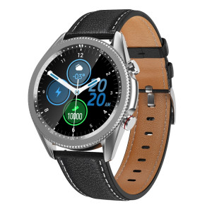 M98 1,28 pouces IPS écran couleur IP67 montre intelligente étanche, moniteur de sommeil de soutien / moniteur de fréquence cardiaque / appel Bluetooth, style: bracelet en cuir (argent) SH001B1670-20